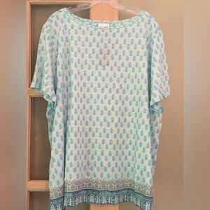 J. Jill Light Blue Patterned Short Sleeve Top